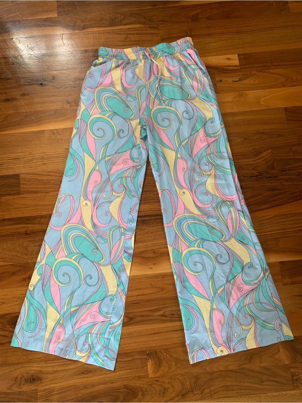 Pastel Swirl Flowy Pants - Blue, Pink & Mint